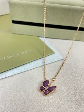 Purple Butterfly Pendant Necklace - Rose Gold